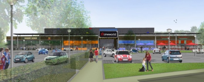 Ely Leisure Village, view approaching cinema block