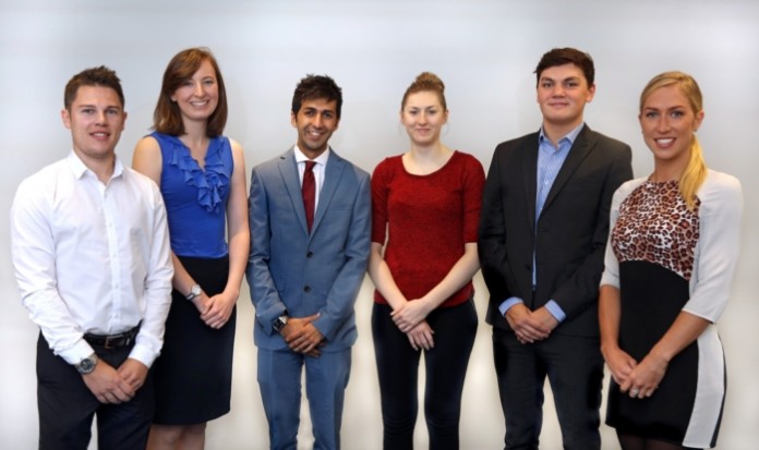L-R Oliver Taplin, Harriett Dexter, Hasan Ali, Vicky Gray, Sam Hall, Laura Jardine