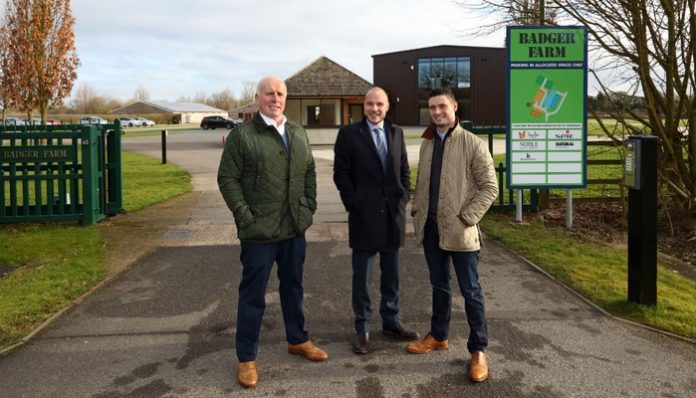 L-R John Bowler Chris Wright of Innes England and Stewart Adams of Bowler Adams at Badger Farm (2) resized