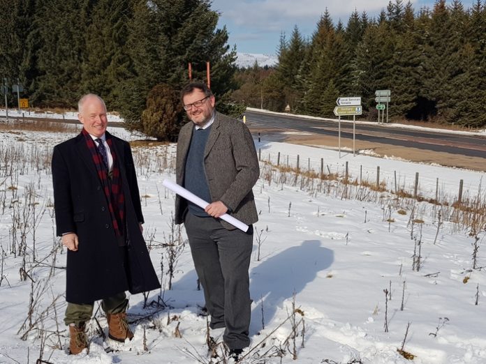 William Frame and architect Mark Fresson on the Tomatin site - March 2018