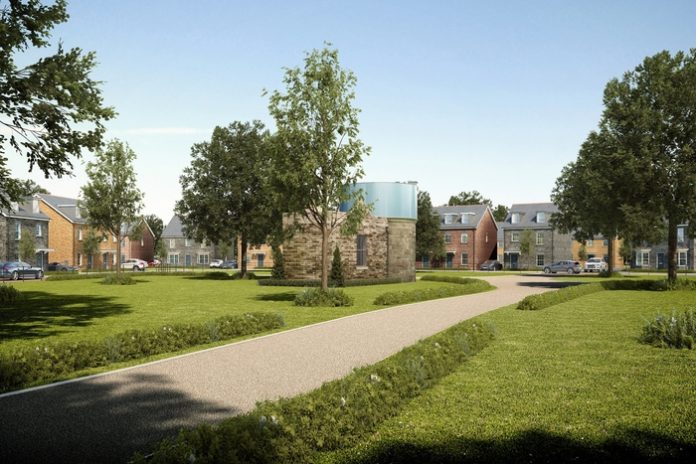 Enzo's Homes cgi of the green space around the observatory at Penllergaer