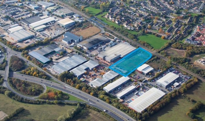 Tungsten Park Witham pre-let to OMG How Cheap aerial outline